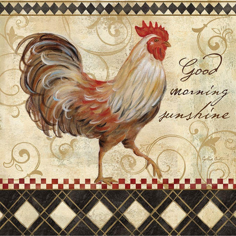 Rooster Sentiment I Black Ornate Wood Framed Art Print with Double Matting by Coulter, Cynthia