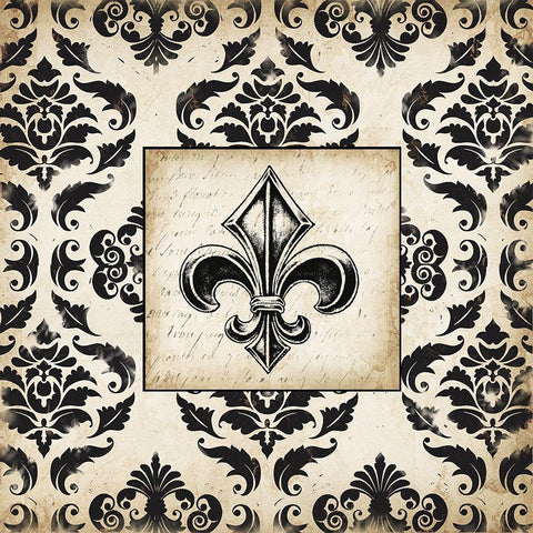 Fleur d Lis Damask II Black Ornate Wood Framed Art Print with Double Matting by Tre Sorelle Studios