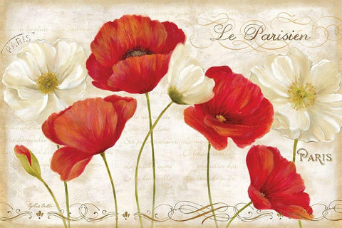 Paris Poppies Landcape White Modern Wood Framed Art Print with Double Matting by Coulter, Cynthia