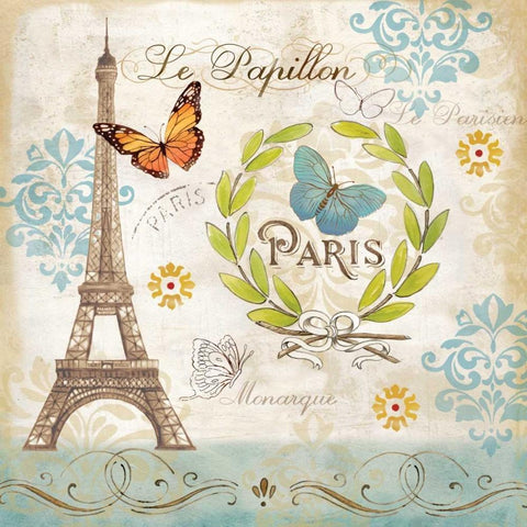 Le Papillon Paris I White Modern Wood Framed Art Print with Double Matting by Coulter, Cynthia