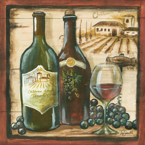 Wooden Wine Square I Gold Ornate Wood Framed Art Print with Double Matting by Tre Sorelle Studios