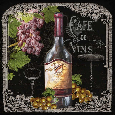 Cafe de Vins Wine I Black Ornate Wood Framed Art Print with Double Matting by Tre Sorelle Studios