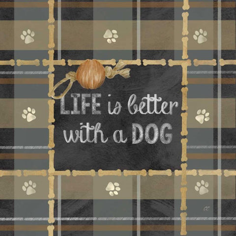 Dog Sentiment Plaid II Black Ornate Wood Framed Art Print with Double Matting by Coulter, Cynthia