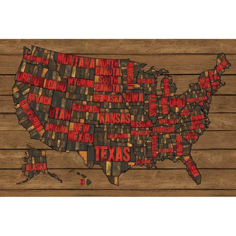 Printers Block US Map Red White Modern Wood Framed Art Print by Reed, Tara