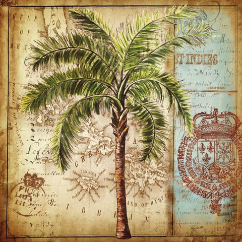 Antique Nautical Palms II Black Ornate Wood Framed Art Print with Double Matting by Tre Sorelle Studios