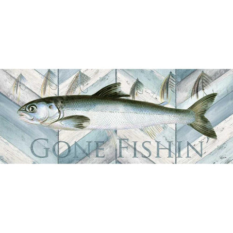 Fishing Sign II Black Modern Wood Framed Art Print with Double Matting by Tre Sorelle Studios