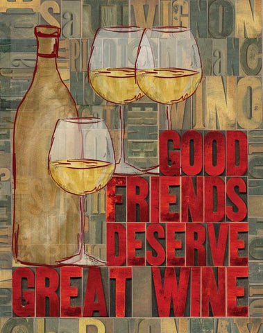 Printers Block Wine and Friends I Black Ornate Wood Framed Art Print with Double Matting by Reed, Tara