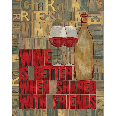 Printers Block Wine and Friends II Gold Ornate Wood Framed Art Print with Double Matting by Reed, Tara