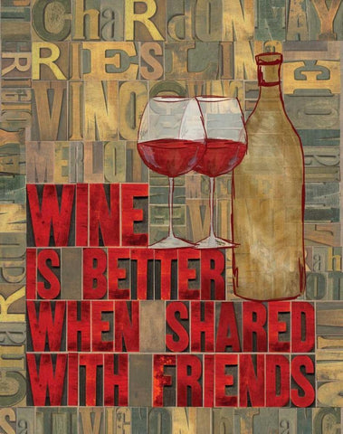 Printers Block Wine and Friends II White Modern Wood Framed Art Print with Double Matting by Reed, Tara