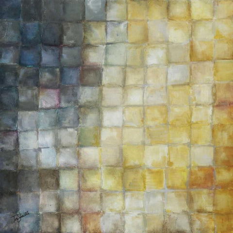 Yellow Gray Mosaics I White Modern Wood Framed Art Print with Double Matting by Tre Sorelle Studios