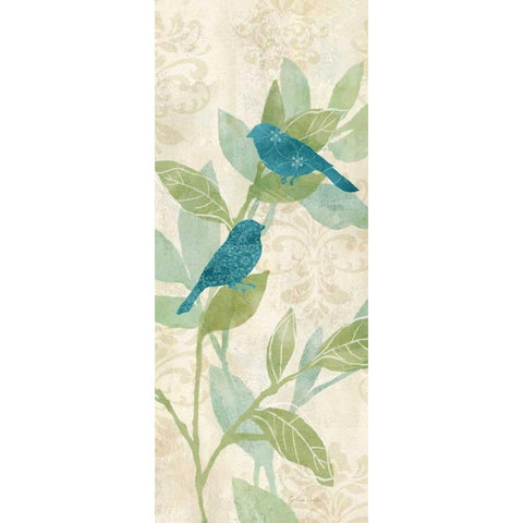 Love Bird Patterns Turquoise Panel I White Modern Wood Framed Art Print by Coulter, Cynthia