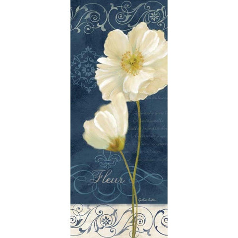 Paris Poppies Navy Blue Panel II White Modern Wood Framed Art Print by Coulter, Cynthia