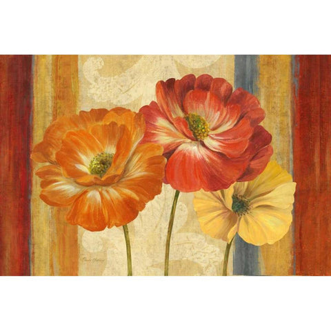 Poppy Tapestry Stripes Landscape Gold Ornate Wood Framed Art Print with Double Matting by Gladding, Pamela