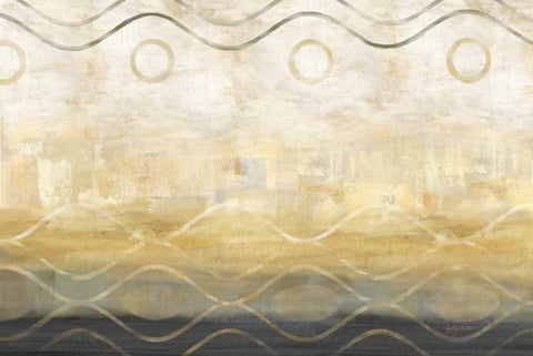 Abstract Waves Black-Gold Landscape White Modern Wood Framed Art Print with Double Matting by Coulter, Cynthia