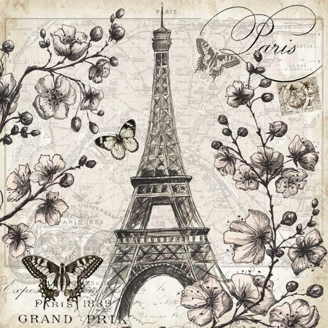 Paris in Bloom I  White Modern Wood Framed Art Print with Double Matting by Tre Sorelle Studios