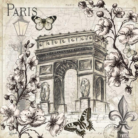 Paris in Bloom II  White Modern Wood Framed Art Print with Double Matting by Tre Sorelle Studios