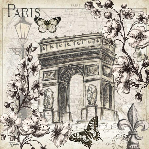 Paris in Bloom II  Gold Ornate Wood Framed Art Print with Double Matting by Tre Sorelle Studios