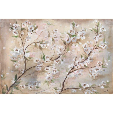 Cherry Blossoms Taupe Landscape  Black Modern Wood Framed Art Print with Double Matting by Tre Sorelle Studios