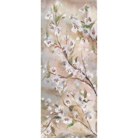 Cherry Blossoms Taupe Panel I  Black Modern Wood Framed Art Print with Double Matting by Tre Sorelle Studios