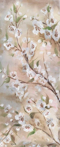 Cherry Blossoms Taupe Panel I  Black Ornate Wood Framed Art Print with Double Matting by Tre Sorelle Studios