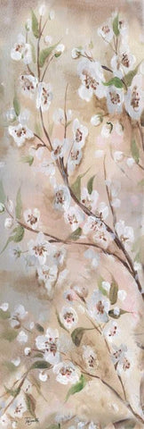 Cherry Blossoms Taupe Panel II  White Modern Wood Framed Art Print with Double Matting by Tre Sorelle Studios