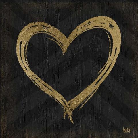 Chevron Sentiments Gold Heart Trio II  Black Ornate Wood Framed Art Print with Double Matting by h.artworks