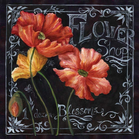 Flowers in Bloom Chalkboard I  White Modern Wood Framed Art Print with Double Matting by Tre Sorelle Studios