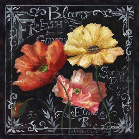 Flowers in Bloom Chalkboard II  Black Ornate Wood Framed Art Print with Double Matting by Tre Sorelle Studios