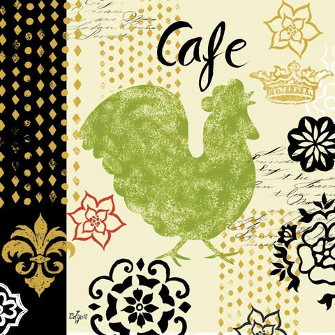 Fleur d Lis Rooster I  Gold Ornate Wood Framed Art Print with Double Matting by Lyon, Rebecca