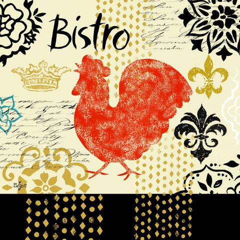 Fleur d Lis Rooster II  White Modern Wood Framed Art Print with Double Matting by Lyon, Rebecca