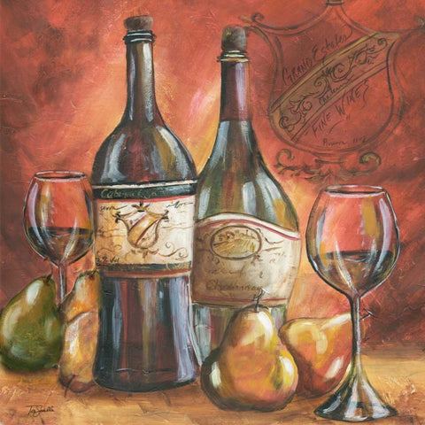 Red and Gold Wine II  White Modern Wood Framed Art Print by Tre Sorelle Studios