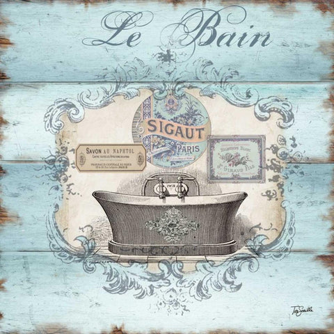 Rustic French Bath II  Black Ornate Wood Framed Art Print with Double Matting by Tre Sorelle Studios