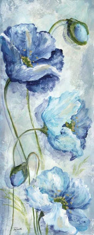 Indigo Poppies I White Modern Wood Framed Art Print with Double Matting by Tre Sorelle Studios