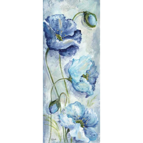 Indigo Poppies I White Modern Wood Framed Art Print by Tre Sorelle Studios