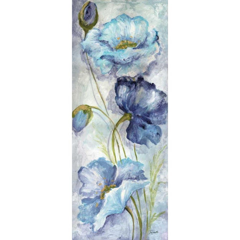 Indigo Poppies II Black Modern Wood Framed Art Print with Double Matting by Tre Sorelle Studios