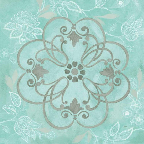 Jacobean Damask Blue-Gray II White Modern Wood Framed Art Print by Coulter, Cynthia