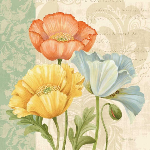 Pastel Poppies Multi I Gold Ornate Wood Framed Art Print with Double Matting by Gladding, Pamela
