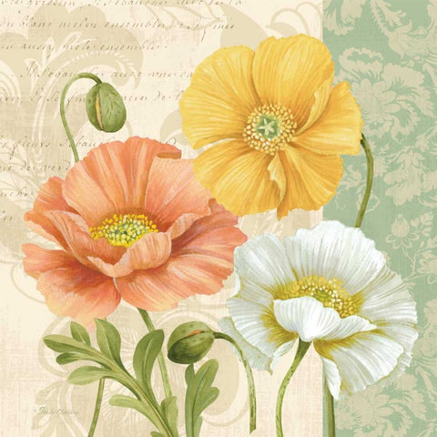 Pastel Poppies Multi II Black Ornate Wood Framed Art Print with Double Matting by Gladding, Pamela
