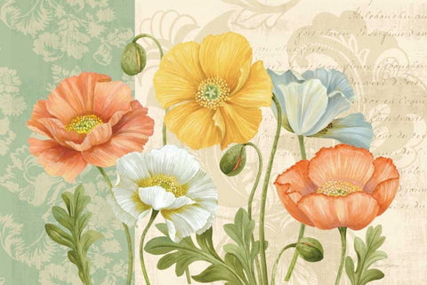 Pastel Poppies Multi Landscape Black Ornate Wood Framed Art Print with Double Matting by Gladding, Pamela