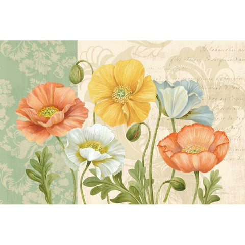 Pastel Poppies Multi Landscape Black Modern Wood Framed Art Print by Gladding, Pamela