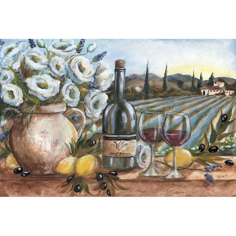 Provence Wine Landscape Black Modern Wood Framed Art Print with Double Matting by Tre Sorelle Studios