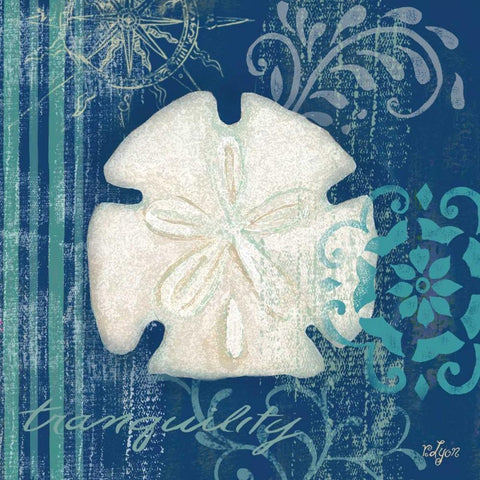 Navy Blue Spa Shells II Black Modern Wood Framed Art Print by Lyon, Rebecca