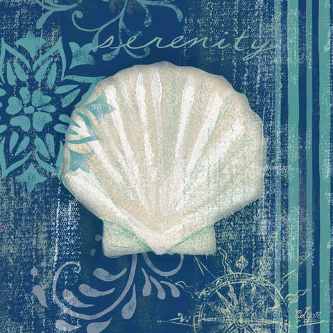 Navy Blue Spa Shells III White Modern Wood Framed Art Print by Lyon, Rebecca