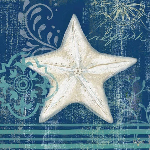 Navy Blue Spa Shells IV White Modern Wood Framed Art Print by Lyon, Rebecca