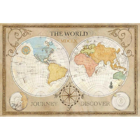 Old World Journey Map Gold Ornate Wood Framed Art Print with Double Matting by Coulter, Cynthia