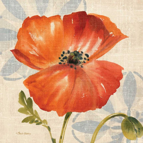 Watercolor Poppies I Gold Ornate Wood Framed Art Print with Double Matting by Gladding, Pamela