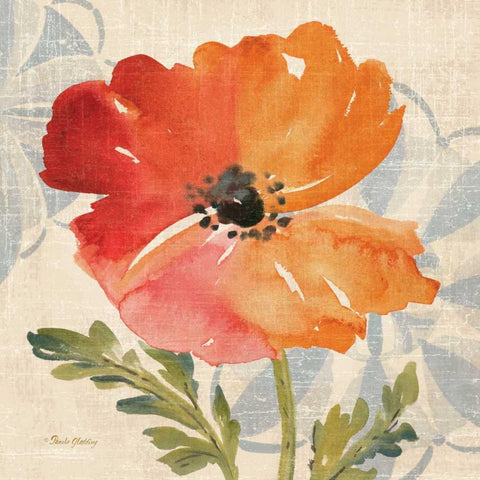 Watercolor Poppies V White Modern Wood Framed Art Print by Gladding, Pamela