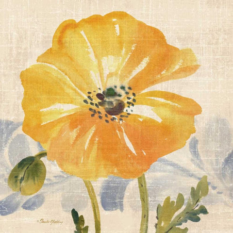 Watercolor Poppies VI White Modern Wood Framed Art Print with Double Matting by Gladding, Pamela