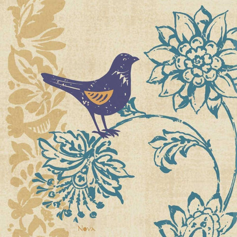 Blue Indigo Bird I Black Modern Wood Framed Art Print with Double Matting by Studio Nova