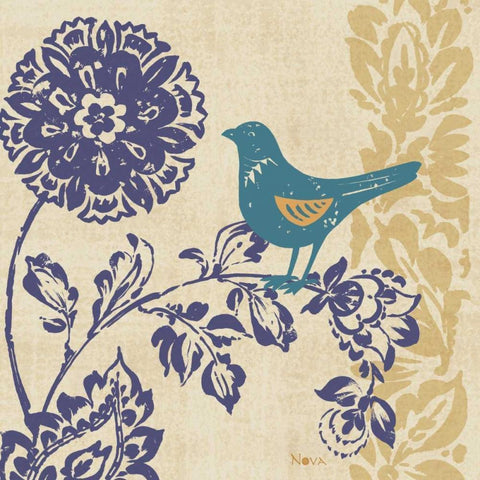 Blue Indigo Bird II Black Modern Wood Framed Art Print by Studio Nova